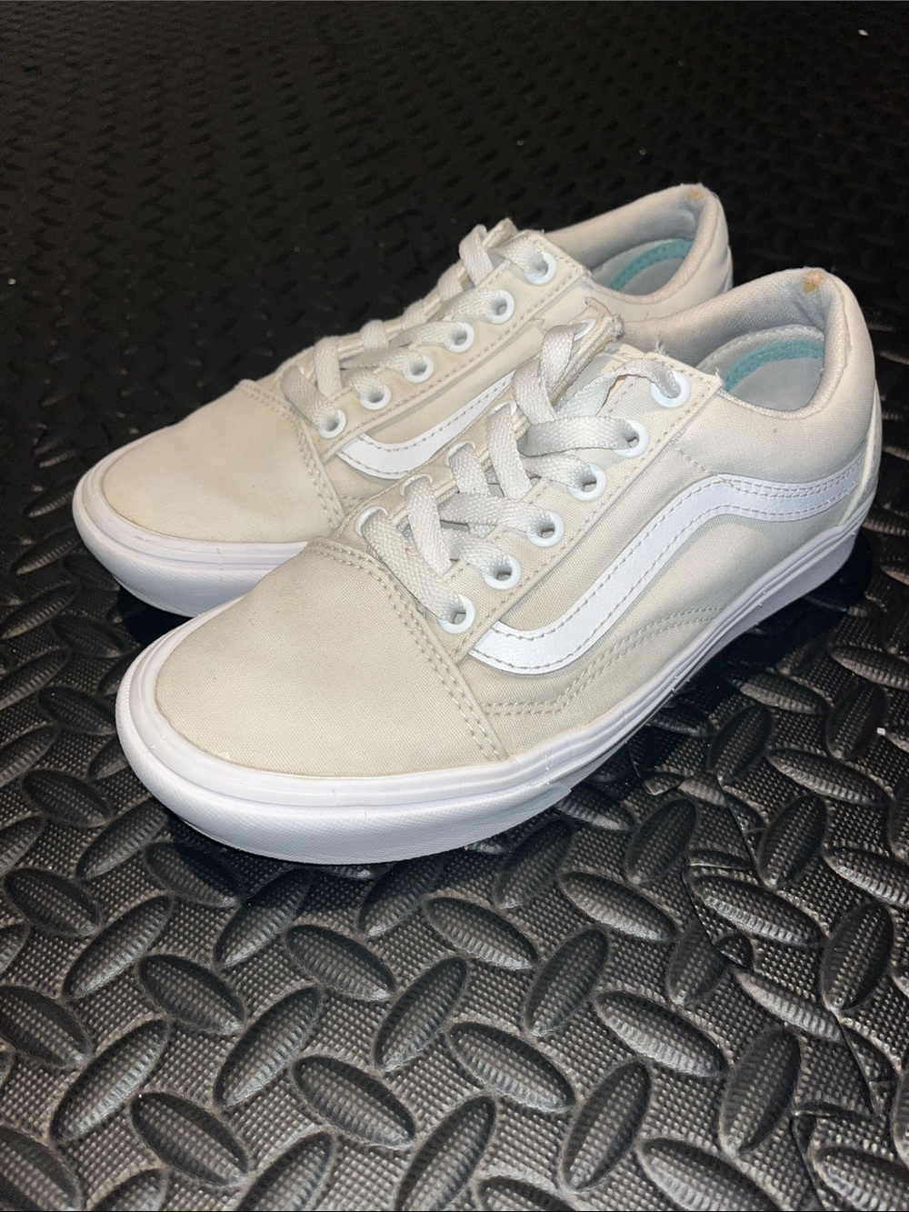 Vans Off-White Canvas Old Skool Sneakers with White Stripe